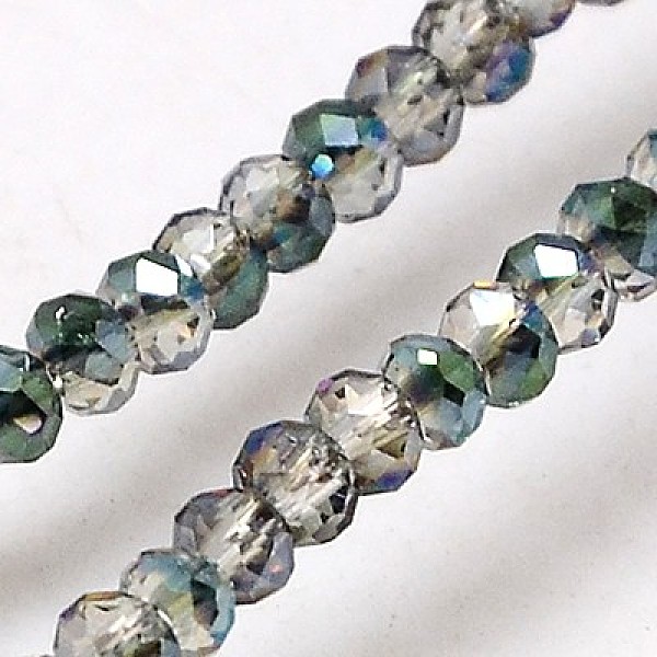 

PandaHall Electroplate Glass Beads Strands, Half Rainbow Plated, Faceted, Rondelle, Light Grey, 2.5x2mm, Hole: 1mm, about 160~165pcs/strand...