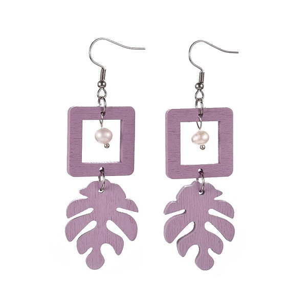 

PandaHall Painted Poplar Wood Dangle Earrings, with Natural Freshwater Pearl Beads and 316 Surgical Stainless Steel Earring Hooks, Square &..., Multicolor