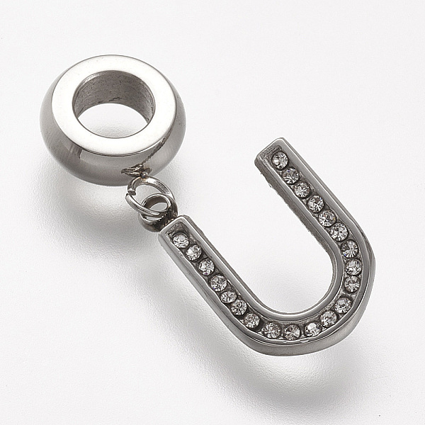 

PandaHall 304 Stainless Steel European Dangle Charms, with Rhinestone, Letter.U, 24mm, Hole: 4.5mm, 12x10x1.5mm 304 Stainless Steel Letter U..., Clear