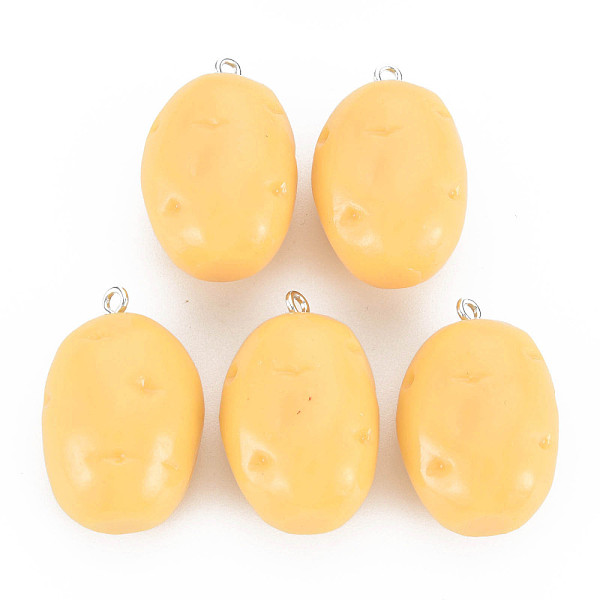 

PandaHall Opaque Resin Pendants, with Platinum Tone Iron Loop, Potato, Moccasin, 30x19.5x16mm, Hole: 2mm Resin Vegetables Orange