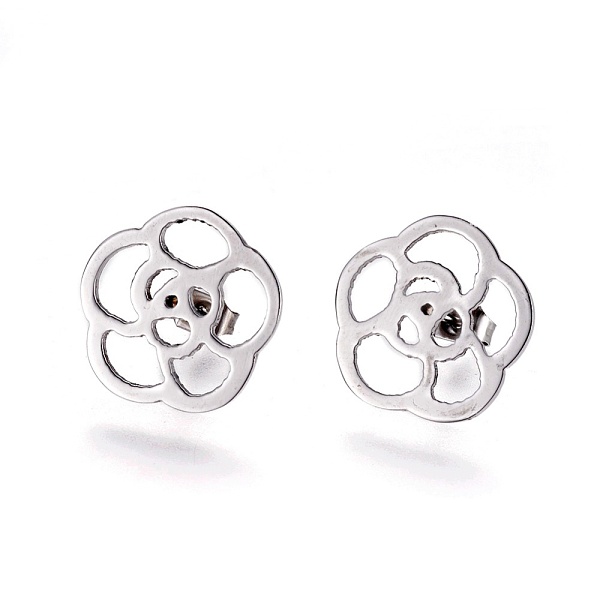PandaHall 304 Stainless Steel Stud Earrings, Hypoallergenic Earrings, with Ear Nuts/Earring Back, Flower, Stainless Steel Color, 16.5x17x1mm... PandaHall 304 Stainless Steel Stud Earrings, Hypoallergenic Earrings, with Ear Nuts/Earring Back, Flower, Stainless Steel Color, 16.5x17x1mm...