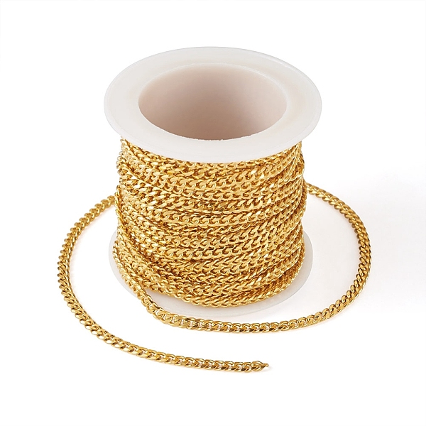 

PandaHall 304 Stainless Steel Cuban Link Chains, Soldered, with Spool, Golden, 3x0.8mm 304 Stainless Steel