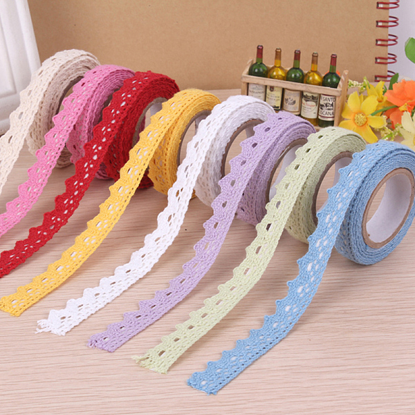 

PandaHall Lace Fabric Cord, with Double Side Adhesive Tape on the Other Side, Mixed Color, 18mm, about 2m/roll, 1roll/box Fibre Multicolor