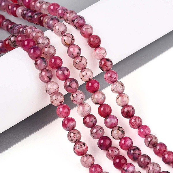 Gefärbt natürlichen Drachen Adern Achat Perlen Stränge, Runde, Medium violett rot, 6-6.5 mm, Bohrung: 1 mm, ca. 63 Stk. / Strang, 15.5 Zoll