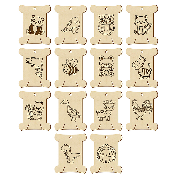 

PandaHall 14 Pcs 14 Styles Wooden Thread Winding Boards, 2.48x1.98 Inch Wood Floss Organizer 0.16 Inch(0.4cm) Hole Animal Pattern Card...