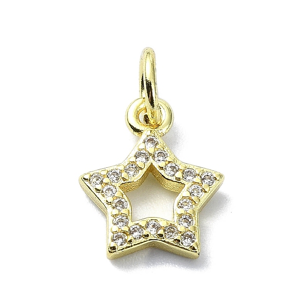 

PandaHall Brass Micro Pave Clear Cubic Zirconia Charms, Star, 11.5x9.5x2mm, Hole: 3mm Brass+Cubic Zirconia Star Clear