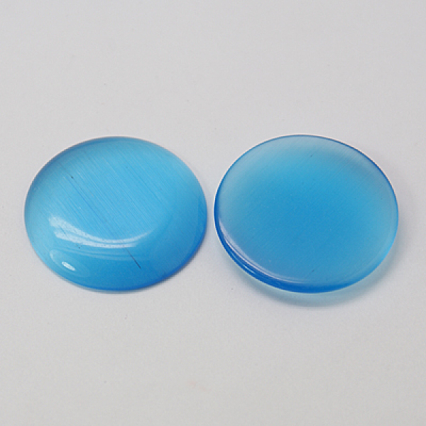 

PandaHall Cat Eye Glass Cabochons, Half Round/Dome, Deep Sky Blue, about 16mm in diameter, 3mm thick Glass Half Round Blue