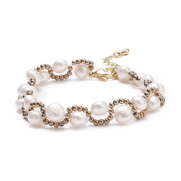 

PandaHall Natural Pearl & Glass Braided Beaded Bracelet, Wire Wrap Jewelry for Women, Floral White, 6-7/8~7-3/8 inch(17.6~18.8cm) Pearl