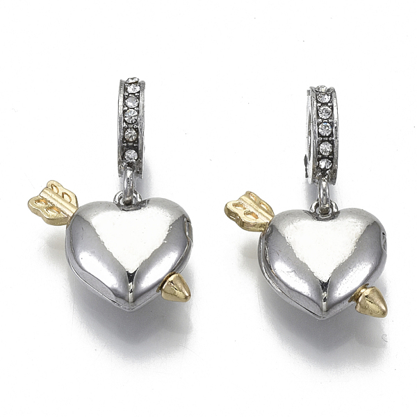 

PandaHall Alloy European Dangle Charms, with Crystal Rhinestone, Large Hole Pendants, Hollow Openable Heart with Arrow, Platinum & Golden..., Clear