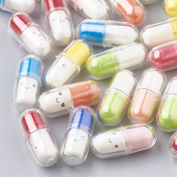 

PandaHall Openable Plastic Bead Containers, with Resin Beads Inside, Capsule Shaped Container, Mixed Color, 24x10mm Plastic Oval Multicolor
