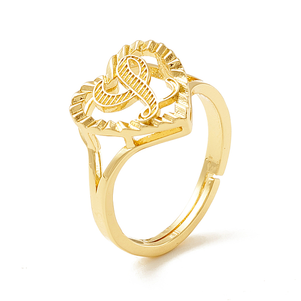 

PandaHall Real 18K Gold Plated Brass Alphabet Adjustable Rings, Heart with Initial Promise Ring for Women, Cadmium Free & Lead Free...
