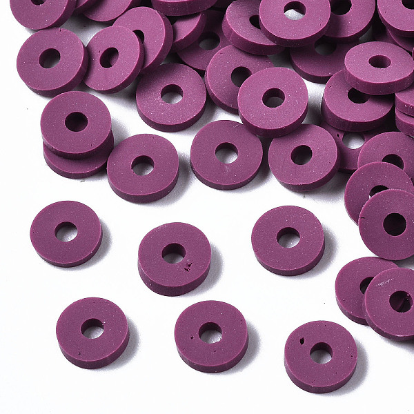 PandaHall Handmade Polymer Clay Beads, for DIY Jewelry Crafts Supplies, Disc/Flat Round, Heishi Beads, Purple, 6x1mm, Hole: 2mm, about...