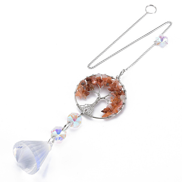 

PandaHall Natural Red Agate Big Pendants, with Platinum Brass Chain Extender and Findings, Plating Glass Teardrop & Flower, Clear AB Color..., White