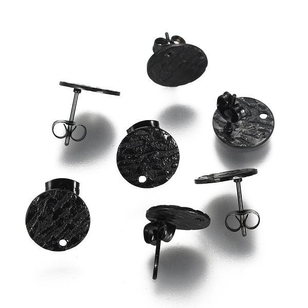 

PandaHall 304 Stainless Steel Stud Earring Findings, with Ear Nuts/Earring Backs & Loop, Textured, Flat Round , Electrophoresis Black, 12mm...