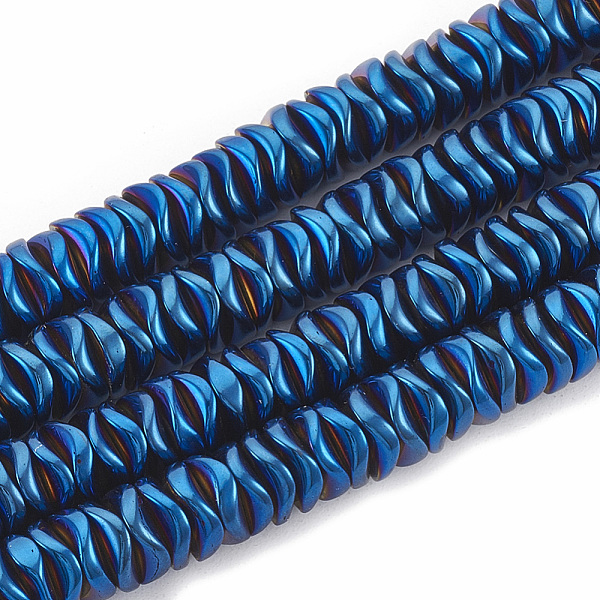 

PandaHall Electroplate Non-magnetic Synthetic Hematite Beads Strands, Wavy, Flat Round/Disc, Blue Plated, 6~6.5x6~6.5x1.5~2mm, Hole: 1mm...