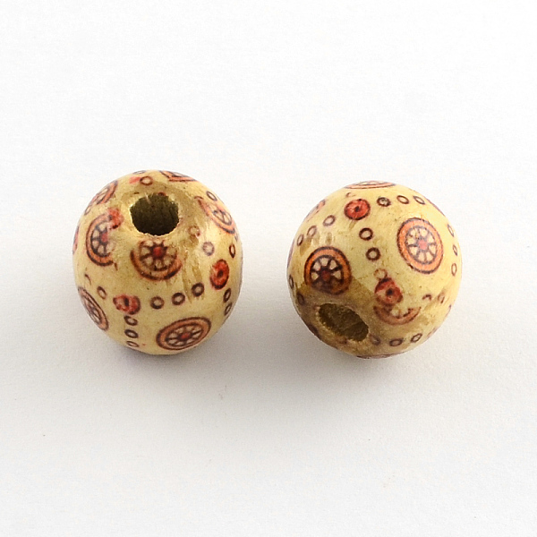 

PandaHall Round Printed Natural Maple Wood Beads, Macrame Beads Large Hole, Wheat, 16x15mm, Hole: 5mm, about 830pcs/1000g Wood Round Orange