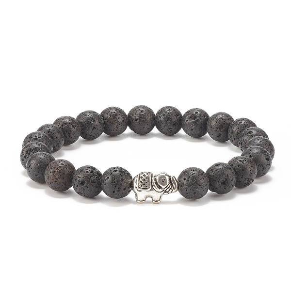 

PandaHall Natural Lava Rock Stretch Bracelet with Alloy Elephant, Essential Oil Gemstone Jewelry for Women, Inner Diameter: 2-1/8 inch...