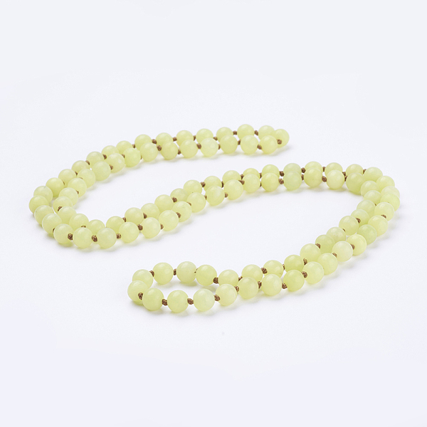 

PandaHall Natural Lemon Jade Beaded Necklaces, Frosted, Round, 36 inch(91.44cm) Jade
