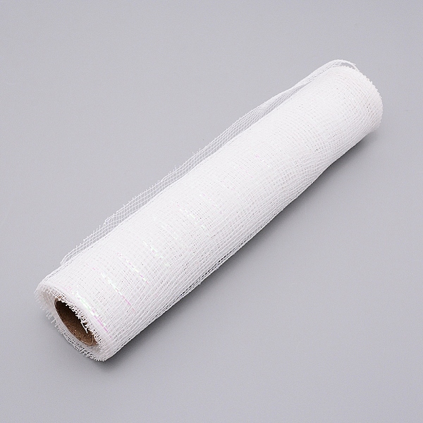 

PandaHall Poly Mesh Ribbon, with Metallic Foil, for Wreaths, Swags and Decorating, White, 260mm, about 3yards/roll(2.75m/roll) Polyester...