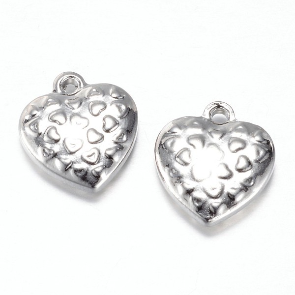 

PandaHall 201 Stainless Steel Charms, Puffed Heart, Stainless Steel Color, 13.2x12x3mm, Hole: 1.3mm 201 Stainless Steel Heart
