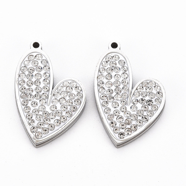 

PandaHall 201 Stainless Steel Pendants, with Polymer Clay Crystal Rhinestone, Cut, Heart, Stainless Steel Color, 20x13.5x2.5mm, Hole: 1mm..., Clear