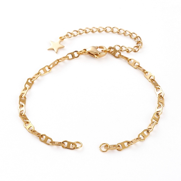 

PandaHall 304 Stainless Steel Mariner Link Chains Bracelet Makings, with Lobster Claw Clasps, Chain Extender & Jump Rings, Golden, 6-1/4...