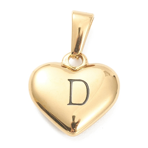 

PandaHall 304 Stainless Steel Pendants, Heart with Black Letter, Golden, Letter.D, 16x16x4.5mm, Hole: 7x3mm 304 Stainless Steel Letter D