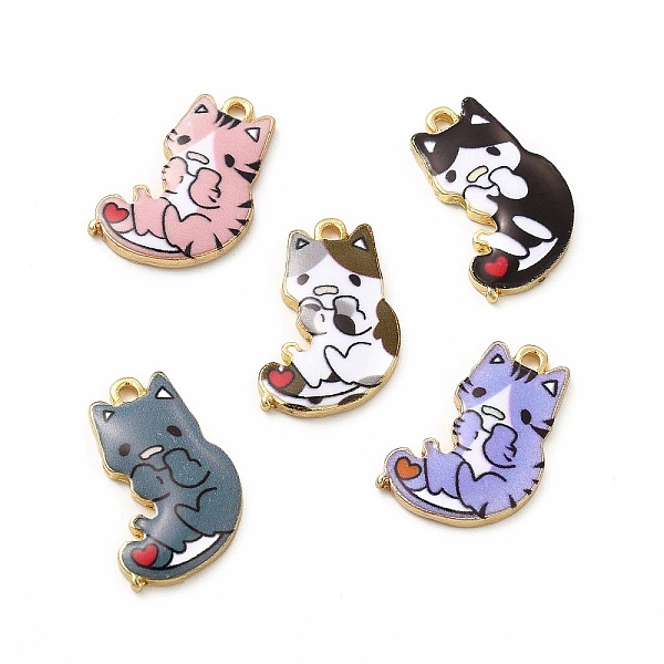 

PandaHall Rack Plating Alloy Pendants, Printed, Lead Free & Cadmium Free & Nickel Free, Cat Charm, Light Gold, Mixed Color, 21x14x2.5mm..., Multicolor