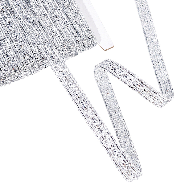 

PandaHall FINGERINSPIRE 20 Yards Metallic Braid Trim with 8-Shape Pattern Sliver Sequins Lace Ribbon 3/8" Decorated Trim for Christmas..., Silver