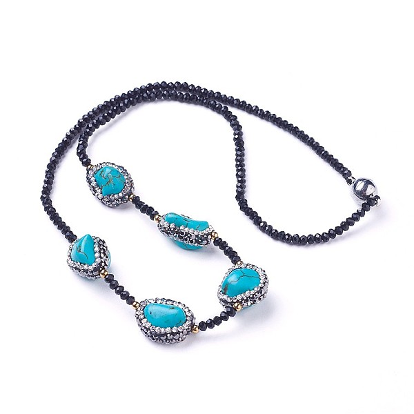 

PandaHall Natural Howlite Necklaces, Dyed & Heated, with Rhinestone and Glass, Magnetic Clasps, Platinum, 17.9 inch(45.7cm) Howlite