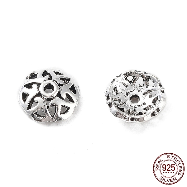 

PandaHall 925 Sterling Silver Bead Caps, Flower, Antique Silver, 6.5x2.8mm, Hole: 0.8mm Sterling Silver