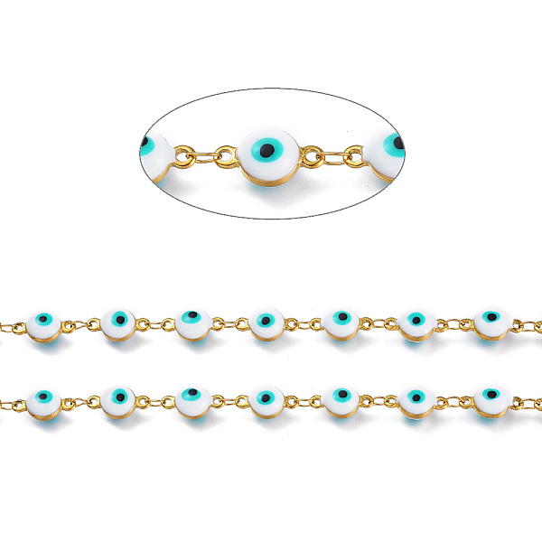 

PandaHall Handmade Enamel Link Chains, with 304 Stainless Steel Findings, Soldered, Flat Round with Eye, Golden, Turquoise, Flat Round Link..., Green