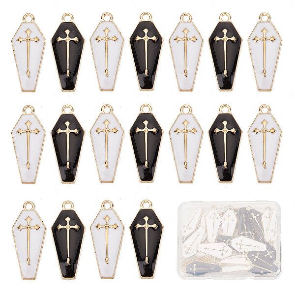 

PandaHall SUNNYCLUE 1 Box 30Pcs Coffin Charms Gothic Style Halloween Enamel Charm Black White Charms Golden Cross Charms for Jewelry Making..., Multicolor