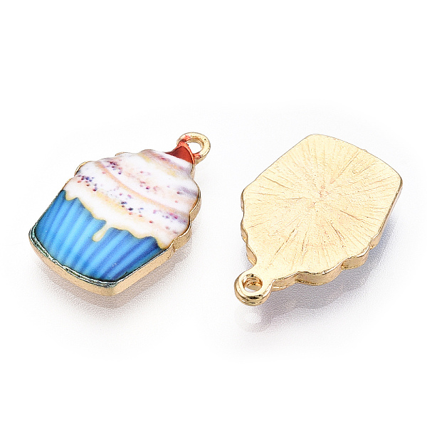 

PandaHall Printed Alloy Pendants, Light Glod, Food Shape, Cupcake Charms, Deep Sky Blue, 20x13x2.5mm, Hole: 1.4mm Alloy Food