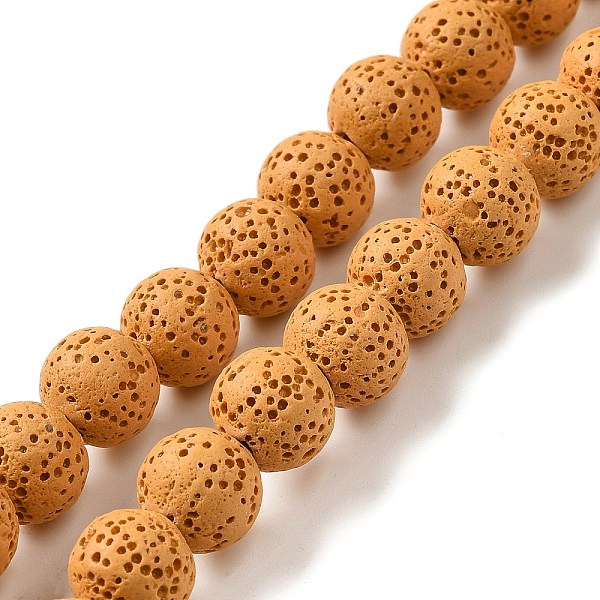 

PandaHall Natural Lava Rock Bead Strands, Dyed, Round, Goldenrod, 8mm, Hole: about 2mm, about 52pcs/strand, 15.5 inch Lava Rock Round Gold