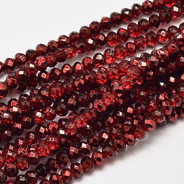 

PandaHall Faceted Rondelle Transparent Painted Glass Beads Strands, Dark Red, 3x2.5mm, Hole: 0.5mm, about 148pcs/strand, 14.9 inch Glass...