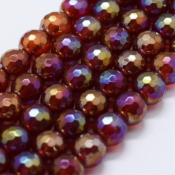 PandaHall Electroplated Natural Agate Beads Strands, Dyed & Heated, Round, Faceted, Red, 8mm, Hole: 1.5mm, about 47pcs/strand, 14.9 inch...