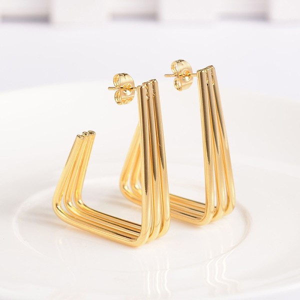 PandaHall 304 Stainless Steel Ear Studs, Hypoallergenic Earrings, Golden, 35x26mm 304 Stainless Steel Others