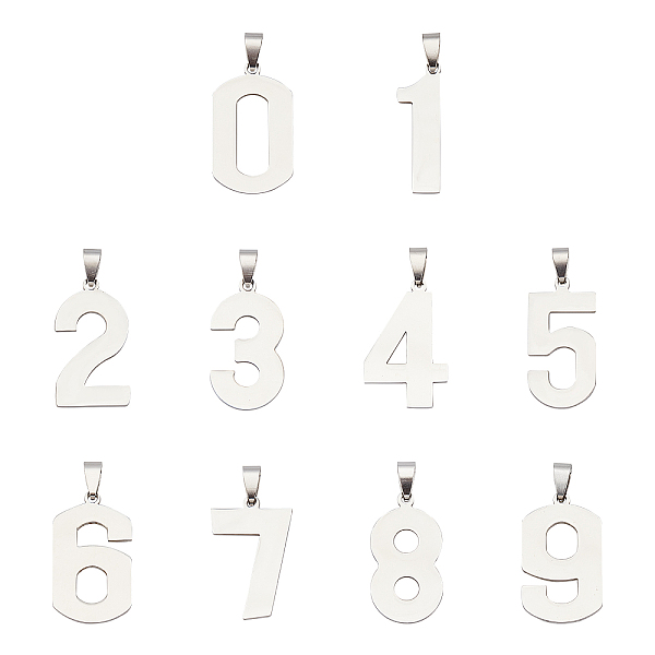 

PandaHall Unicraftale 10Pcs 10 Style 201 Stainless Steel Pendants, Laser Cut, Number 0~9, Stainless Steel Color, 32~36.5x11~21x1.5mm, Hole...