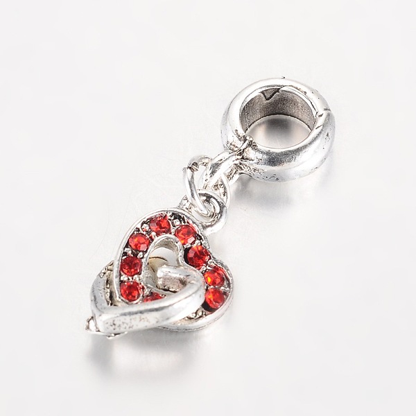 

PandaHall Heart Antique Silver Plated Alloy Rhinestone European Dangle Charms Large Hole Pendants, Hyacinth, 27x9x4.5mm, Hole: 5mm..., Red