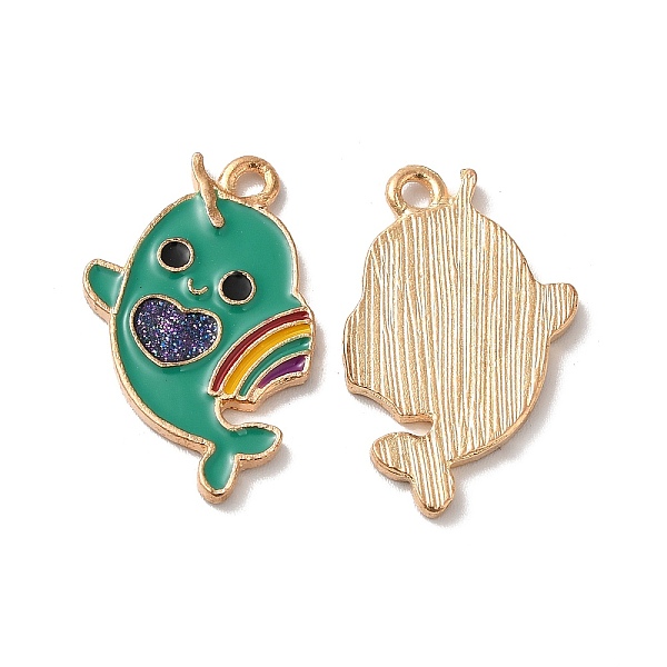 

PandaHall Alloy Enamel Pendants, Light Gold, Ghost Dolphin Charm, Green, 25x16x2mm, Hole: 1.6mm Alloy+Enamel Dolphin Green