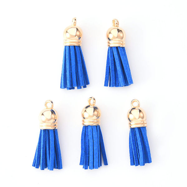 

PandaHall Faux Suede Tassel Pendant Decorations, with CCB Plastic Cord Ends, Light Gold, 33~35x10mm, Hole: 2.5mm Faux Suede