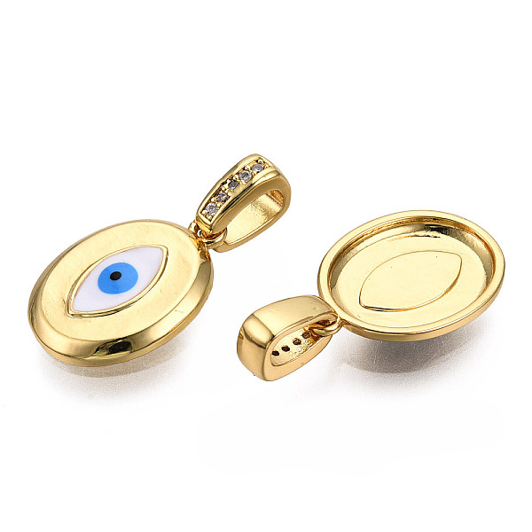 

PandaHall Brass Micro Pave Clear Cubic Zirconia Pendants, with Enamel, Nickel Free, Oval with Evil Eye, Real 18K Gold Plated, White...