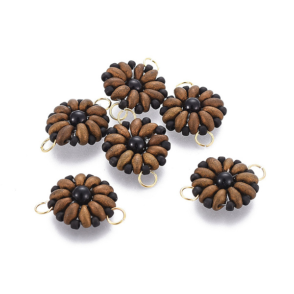 PandaHall MIYUKI & TOHO Handmade Japanese Seed Beads Links, Loom Pattern, Sun Flower, Camel, 19~20x13.5~14x4.5mm, Hole: 3mm Glass Flower...