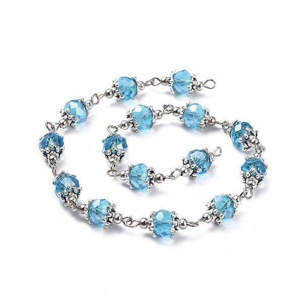 

PandaHall Handmade Glass Beaded Chains, with Tibetan Style Alloy Bead Caps, Iron Spacer Beads and Iron Eye Pins, Unwelded, Sky Blue, 39.37...