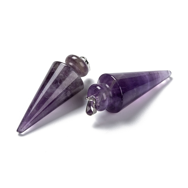 

PandaHall Natural Amethyst Pendants, with Platinum Brass Findings, Cone, 40~44x15~16mm, Hole: 3x7mm Amethyst Cone