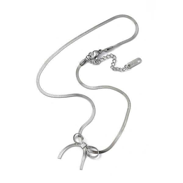 

PandaHall 304 Stainless Steel Bowknot Pendant Necklace, with Herringbone Chains, Stainless Steel Color, 13-5/8 inch(34.5cm) 304 Stainless...