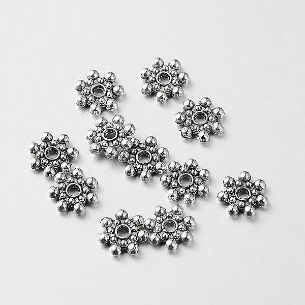

PandaHall Tibetan Style Alloy Daisy Spacer Beads, Antique Silver, 8x2mm, Hole: 1.5mm Alloy Flower