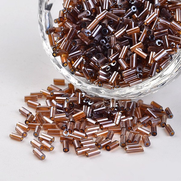 

PandaHall Transparent Colours Pearl Luster Plated Round Hole Glass Bugle Beads, Sienna, 2~5x1.8~2mm, Hole: 0.8mm, about 12000pcs/450g Glass..., Brown
