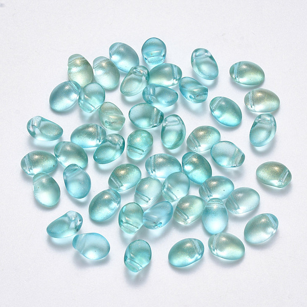 

PandaHall Transparent Spray Painted Glass Charms, with Glitter Powder, Oval, Turquoise, 8.5x6x4.5mm, Hole: 1mm Glass Oval Green